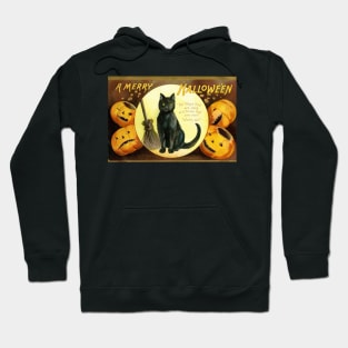 Victorian Halloween Black Cat with Pumpkins Greetings Hoodie